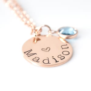 Rose Gold Heart Necklace Personalized Child Name Little Girl Custom Kids Birthstone Jewelry - NEW!