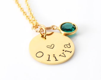 Little Girls Gold Personalized Name Necklace | Gold Birthstone Jewelry For Child Gifts