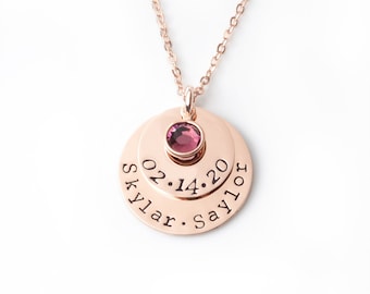 Personalized Twins Birthstone Necklace • New Mom of Twins Names Birthdate Baby Shower Gift • New Momma Push Present