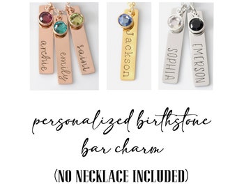 Personalized Bar Charm With Birthstone • No Necklace Included