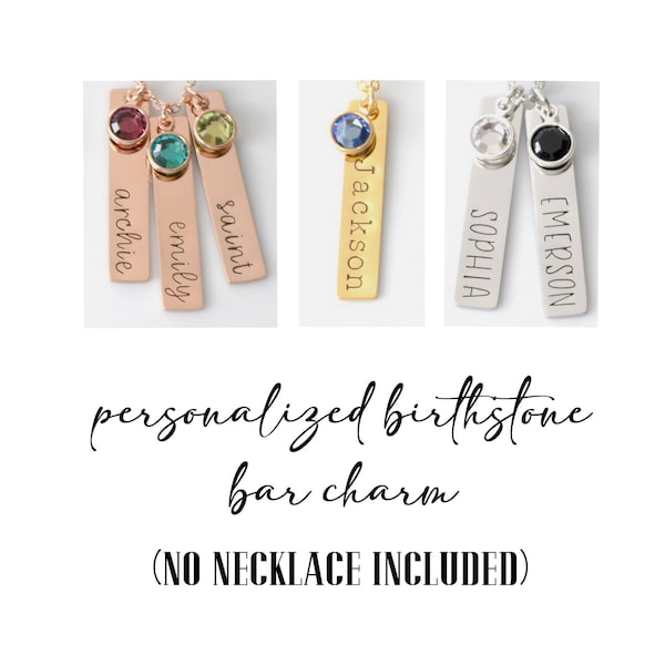 Personalized Bar Charm With Birthstone • No Necklace Included