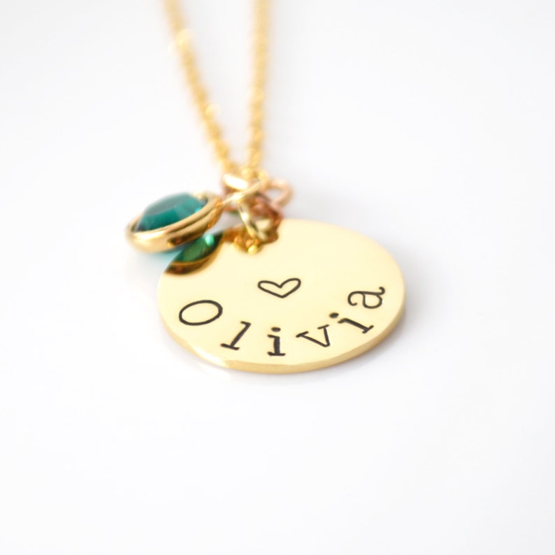Little Girls Gold Personalized Name Necklace Gold Birthstone Etsy