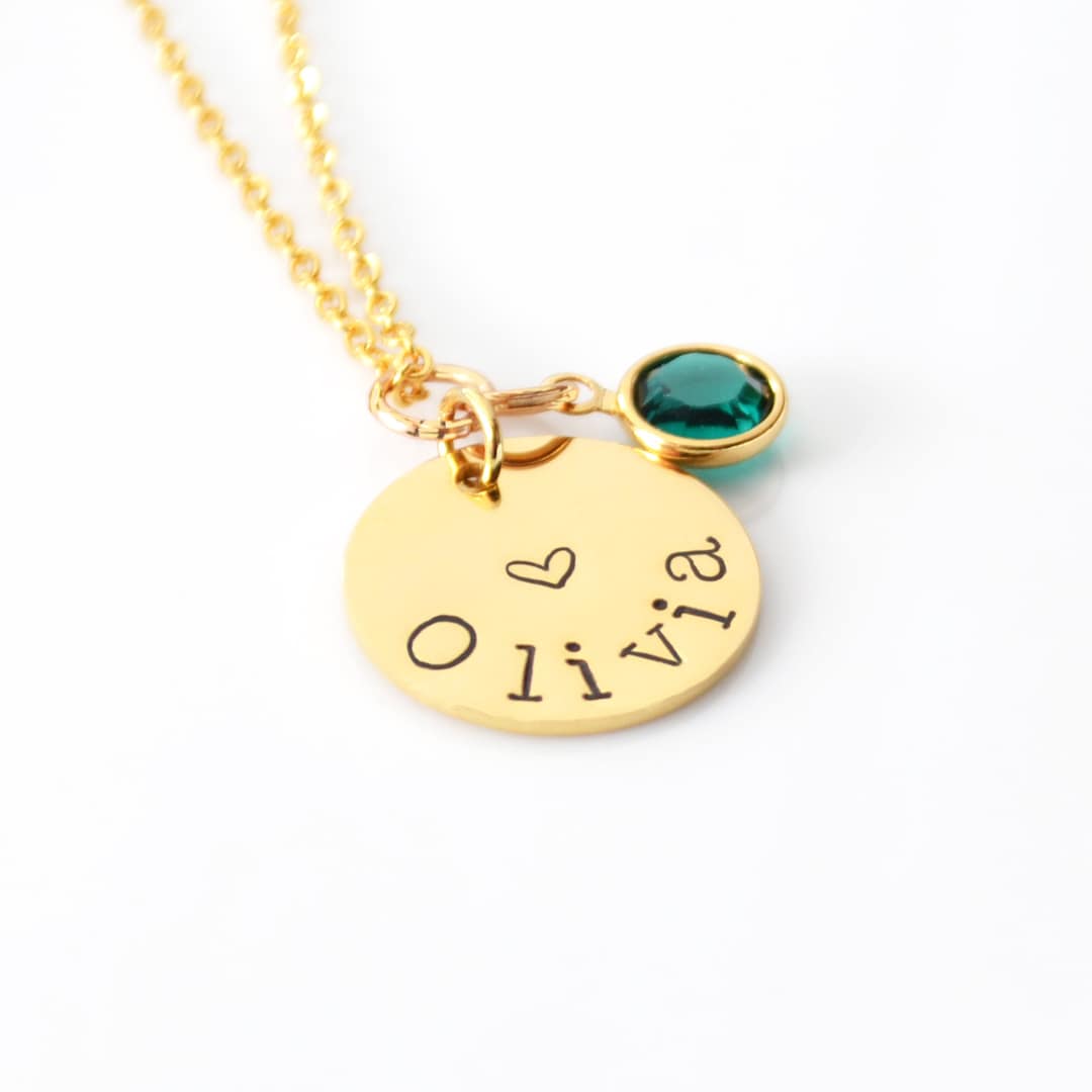 Little Girls Gold Personalized Name Necklace Gold Birthstone Jewelry