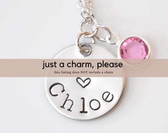 Personalized Name Charm with Swarovski Birthstone - Handmade Stainless Steel