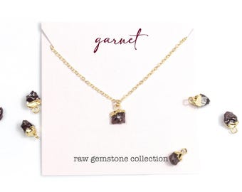 Raw Garnet Necklace: January Birthstone Jewelry, Dark Red Gemstone