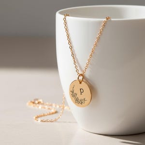 Personalized Cherry Blossom Necklace • Small Hand Stamped Initial Pendant