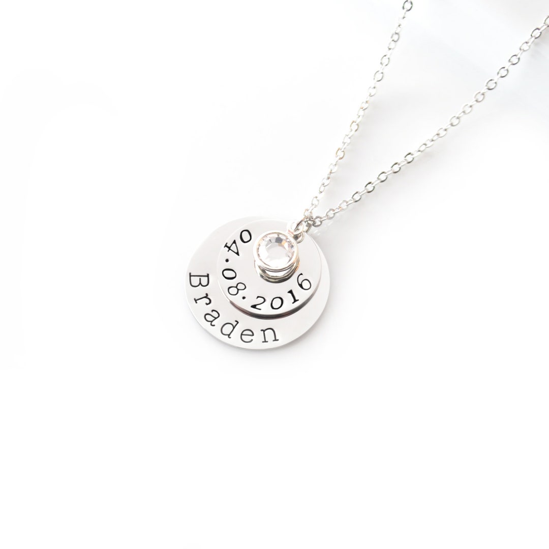 New Mom Birthstone Necklace Baby Name Birth Date Push Present Etsy