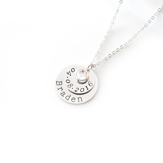 New Mom Birthstone Necklace • Baby Name Birth Date Push Present