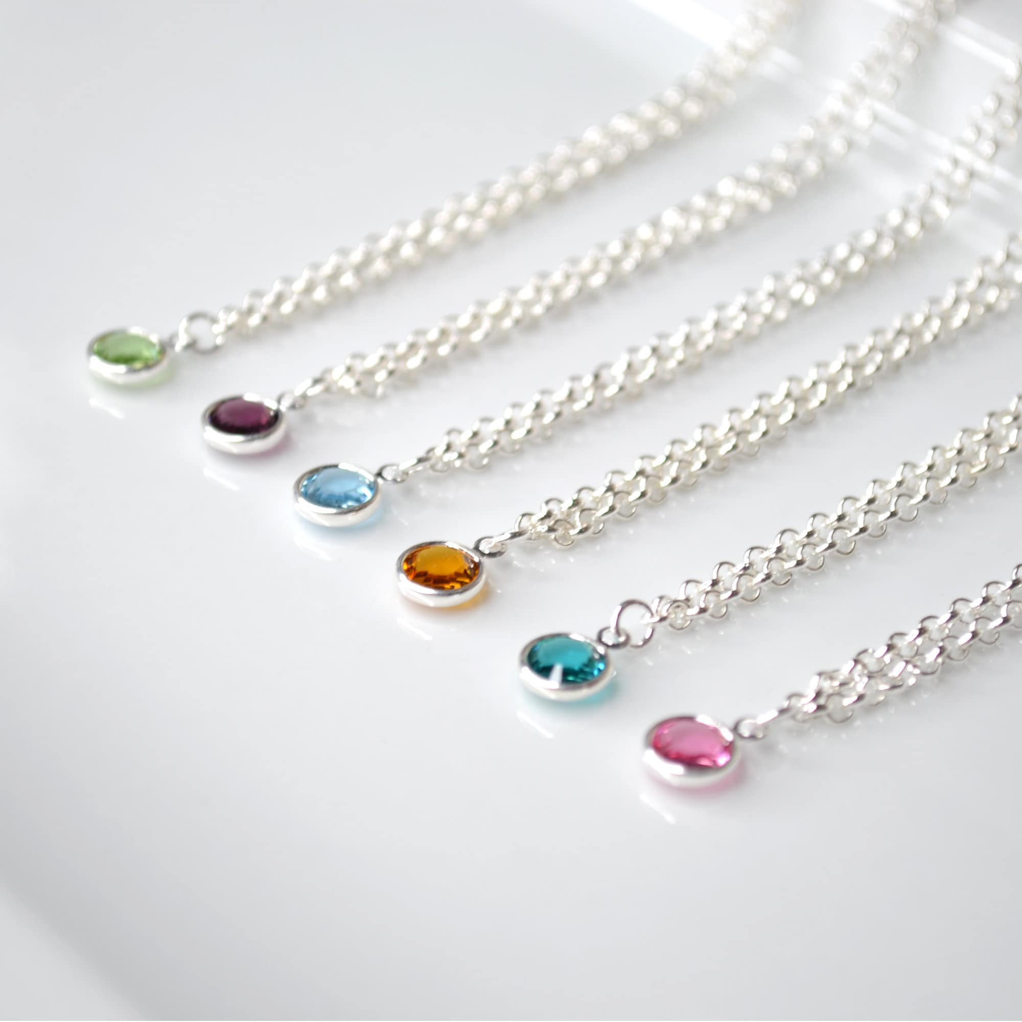 Child Birthstone Necklace Flower Girl Jewelry Tiny Silver Etsy