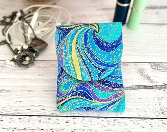 Turquoise and Gold Swirl Pattern Fabric Mini Pouch