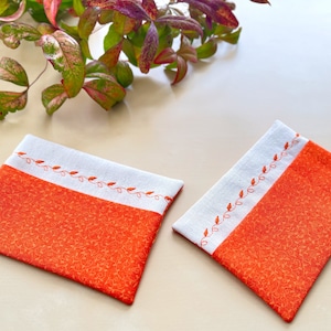 Embroidered Orange Floral Print Fabric Pocket Facial Tissue Holder, Face Tissue Pillow, Flower Pattern Travel Tissue Case, Coworker Gift image 1