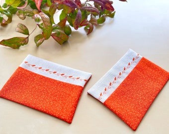 Embroidered Orange Floral Print Fabric Pocket Facial Tissue Holder, Face Tissue Pillow, Flower Pattern Travel Tissue Case, Coworker Gift