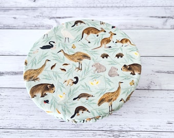 Australian Native Animals and Birds Pattern Fabric Reusable Bowl Cover, Washable Bowl Cover, Salad Bowl Cover, Mixer Bowl Cover, Plate Cover