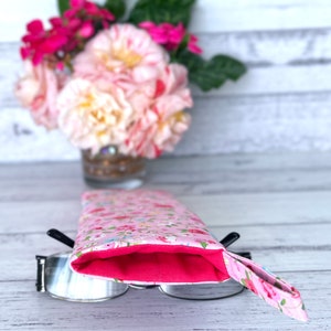 Soft Pink Rose Pattern Fabric Glasses Case, Soft Sunglasses Case, Floral Eyeglasses Case, Magenta Pink Rose Reading Glasses Case image 3