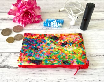 Bold and Bright Abstract Art Print Coin Purse, Colourful Makeup Bag, Multicoloured Zipper Pouch, Wallet for Handbag, Gift for Art Teacher