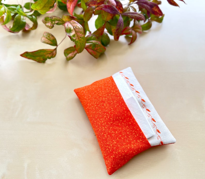 Embroidered Orange Floral Print Fabric Pocket Facial Tissue Holder, Face Tissue Pillow, Flower Pattern Travel Tissue Case, Coworker Gift image 9