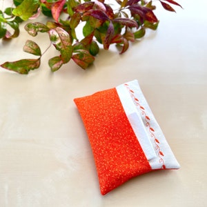 Embroidered Orange Floral Print Fabric Pocket Facial Tissue Holder, Face Tissue Pillow, Flower Pattern Travel Tissue Case, Coworker Gift image 2