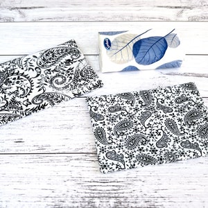 Black and White Paisley Pattern Fabric Pocket Tissue Holder, Travel Tissue Case, Handbag Tissue Pouch, Tissue Pillow, Tissue Dispenser Gift