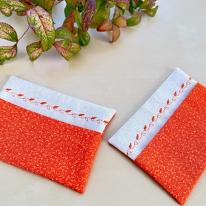 Embroidered Orange Floral Print Fabric Pocket Facial Tissue Holder, Face Tissue Pillow, Flower Pattern Travel Tissue Case, Coworker Gift image 5