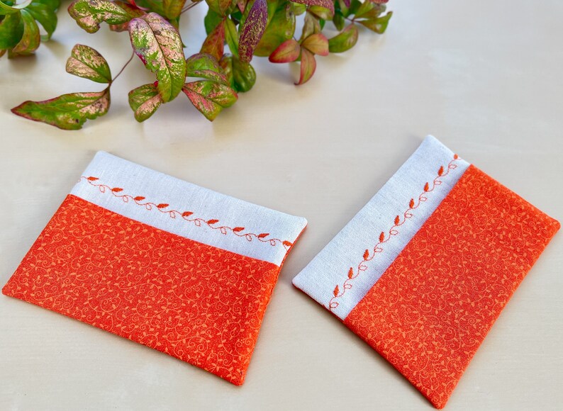 Embroidered Orange Floral Print Fabric Pocket Facial Tissue Holder, Face Tissue Pillow, Flower Pattern Travel Tissue Case, Coworker Gift image 5