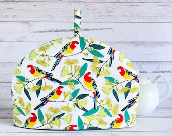 Australian Bird Eastern Rosella Print Fabric Large Tea Cosy, Kettle Cover, Teapot Cozy, Unique Bird Gift, Bird Lover Present Ideas, Nan Gift