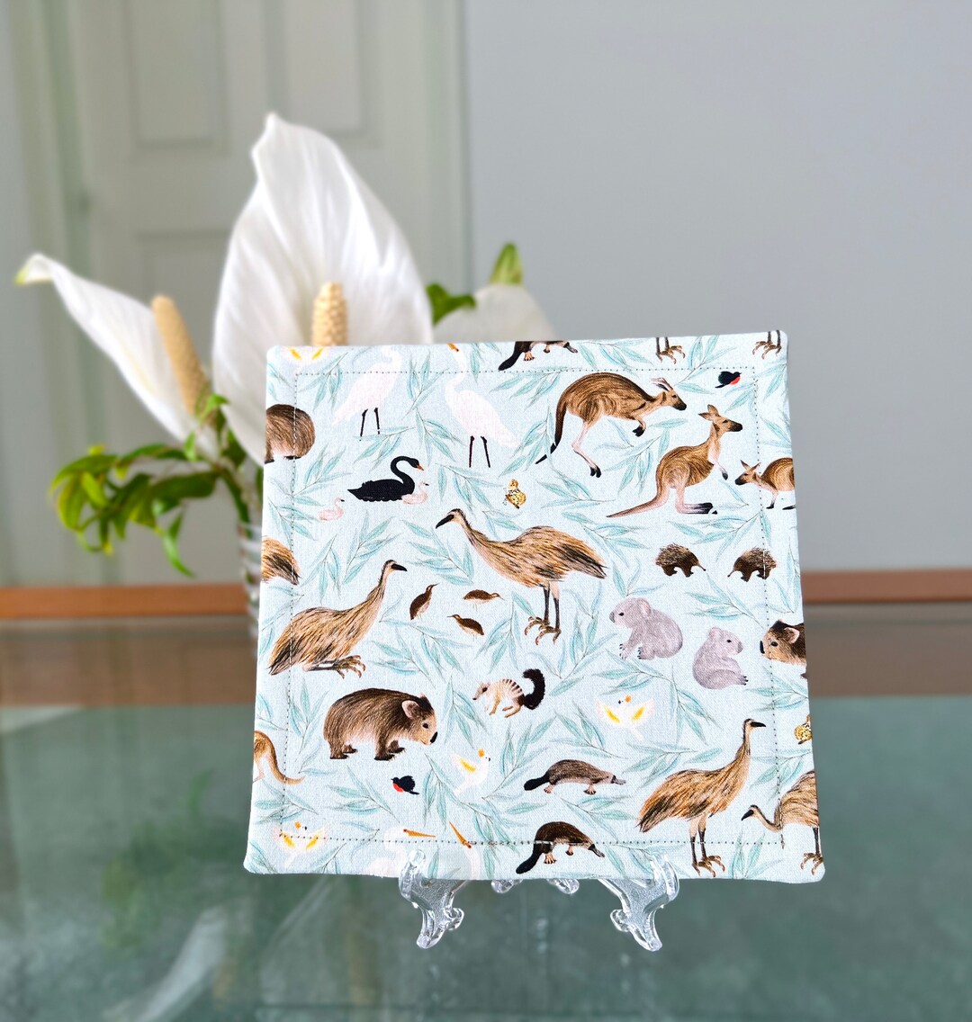 Australian Native Animals and Birds Pattern Fabric Padded Square Mug