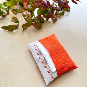 Embroidered Orange Floral Print Fabric Pocket Facial Tissue Holder, Face Tissue Pillow, Flower Pattern Travel Tissue Case, Coworker Gift image 6