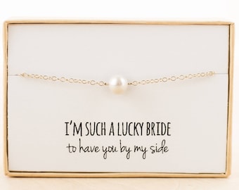 Bridesmaid Gift (Single Freshwater Pearl Gold Bracelet)