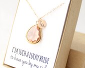 Pfirsich Champagner / Gold Teardrop - Pfirsich Champagner Brautjungfer Halskette - Brautjungfer Geschenk Schmuck - Pfirsich und Gold Halskette - NB1