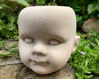 Creepy Baby Doll Head Cement Planter - Ring Holder - Catch All