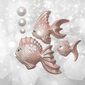 Chalkware Fish Family + Bubble Set - Retro Frosty Pink