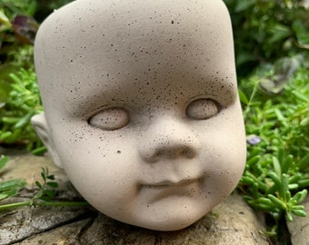 Creepy Baby Doll Head Cement Planter