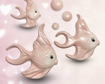 Chalkware Angelfish + Bubble Set - Retro Style Kitschy Decor