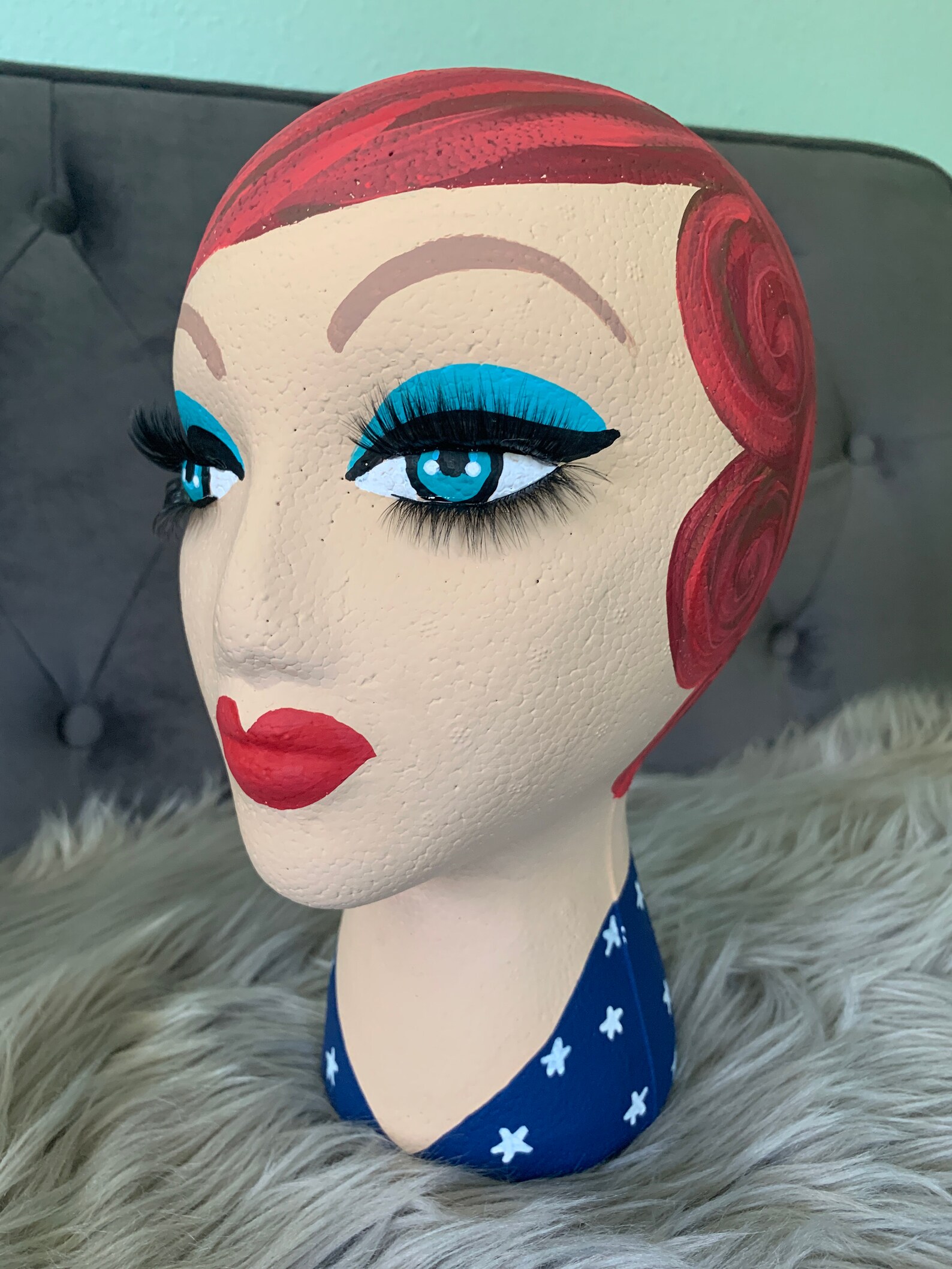 Patriotic Wig Stand Painted Styrofoam Foam Mannequin Head Etsy