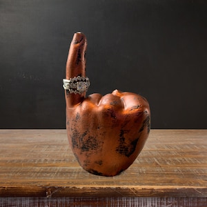 MINI 4&quot; Cement HAND Statue - Ring Holder - BRONZE Tone