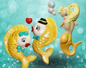 Chalkware Fish + Mermaid + Bubble + Heart - Complete Set