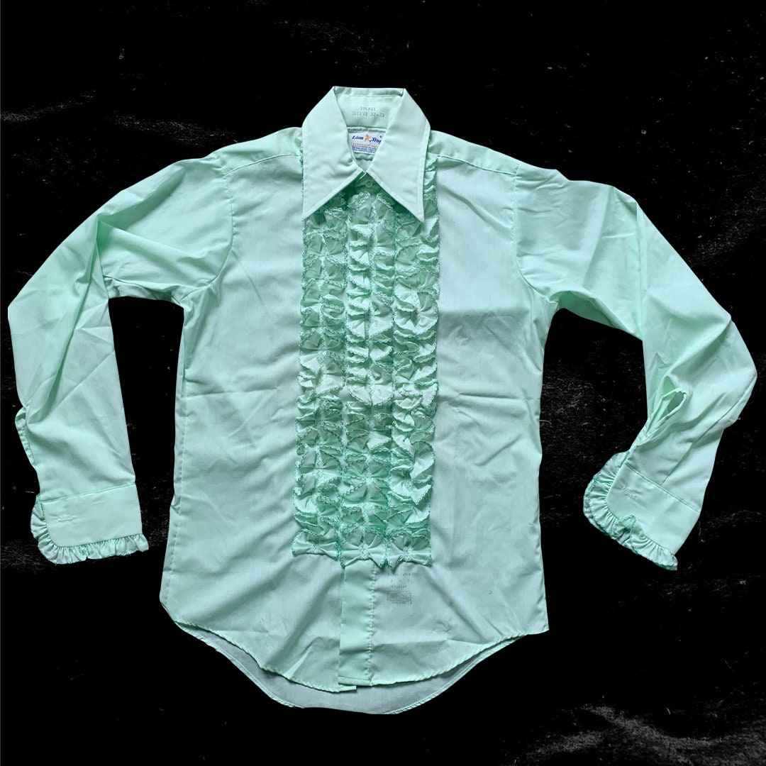 1970s Ruffled Mint Green Tuxedo Shirt 