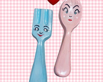 Retro Style Chalkware - Fork and Spoon Duo + HEART