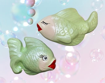 Chalkware Fish & Bubbles COMPLETE SET - Retro Style