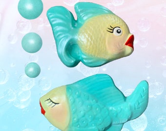 Chalkware Fish & Bubbles Complete Set - Yellow + Aqua Color