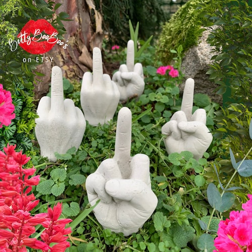 Small Middle Finger Figurine Statuette - Funny Gift - Garden Oddity Art