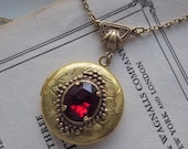 Art Deco Style Garnet Locket Art Nouveau Necklace Pendant Vintage Glass January Birthstone By LadyofTheLakeJewels
