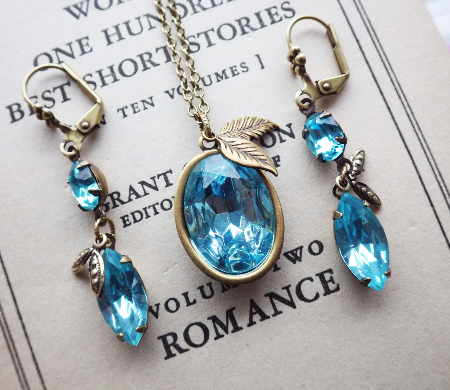 Aquamarine Earrings Art Nouveau Style Vintage Glass | Etsy