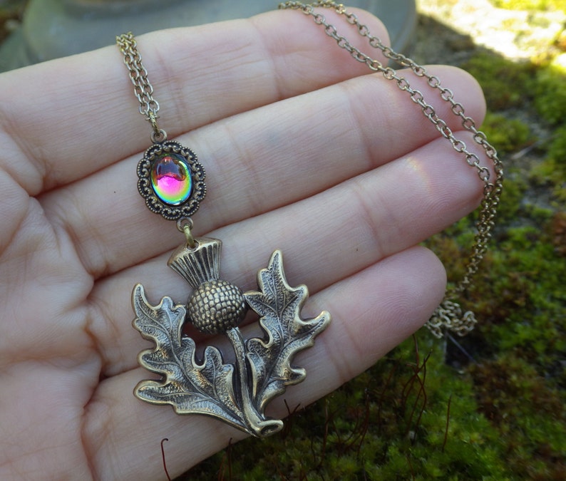 Scottish Thistle Pendant Scottish Thistle Necklace Green Etsy