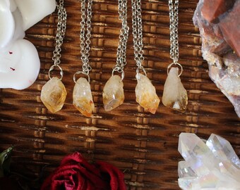 Surowy naszyjnik z cytrynu, biżuteria kryształowa, naszyjnik warstwowy boho, uzdrawianie kryształami, reiki, metafizyka, wiccan