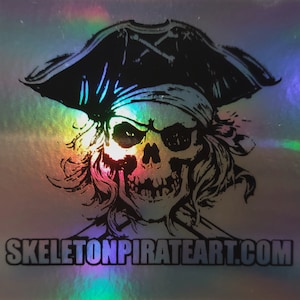 Adesivo in vinile resistente alle intemperie per interni/esterni 2,75 X 2,75! OLOGRAFICO! Teschio Pirata! SkeletonPirateArt.com