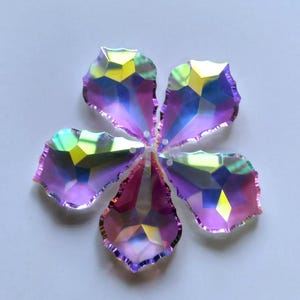 AB Iridescent Asfour Crystal Set of 5 French Pendalogue 38mm for Chandeliers, Windchime, Crafts, Wreaths, Costumes, Home Decor