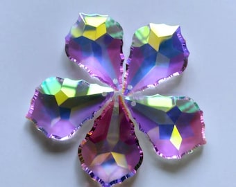 AB Iridescent Asfour Crystal Set of 5 French Pendalogue 38mm for Chandeliers, Windchime, Crafts, Wreaths, Costumes, Home Decor