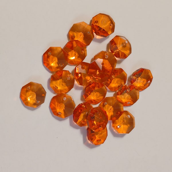 Orange Crystal Octagon Beads 14mm Set of 50 for Chandeliers, Windchime, Crafts, Wreaths, Costumes, Home Decor