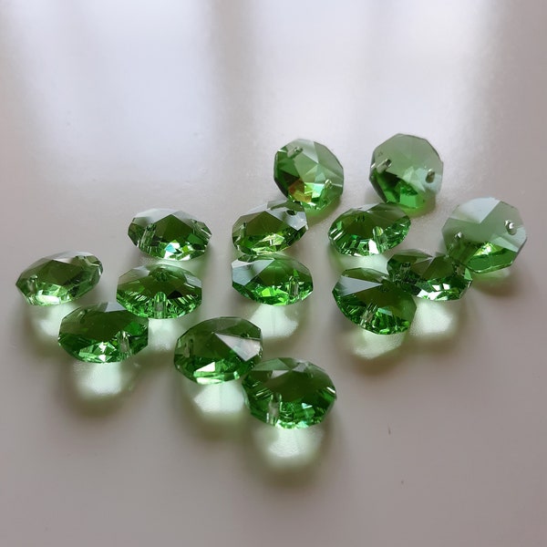 Lt/Spring Green Octagon Beads 14mm Set of 50 for Chandeliers, Windchime, Crafts, Wreaths, Home Decor, Sun Catcher